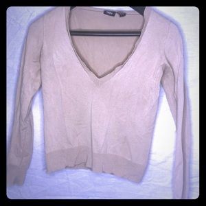 ⭐️ Tan Crop Top V-neck Sweater